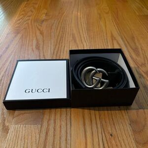 Gucci Men's Black and Silver Belt 40inches long